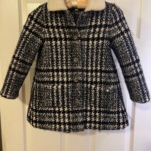 Kids Houndstooth Coat with Cream Collar